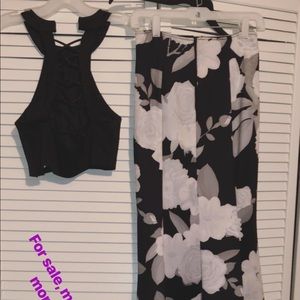 Black and white floral prom dress